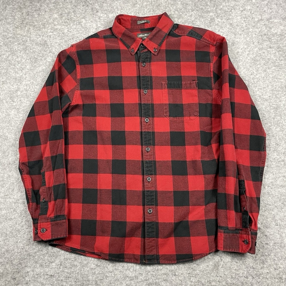 Eddie Bauer Shirt Mens Large Red Buffalo Plaid Classic Fit Button Up‎ Outdoors